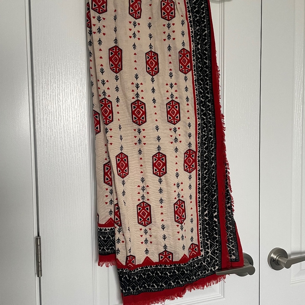 Blood orange and black patterned scarf
